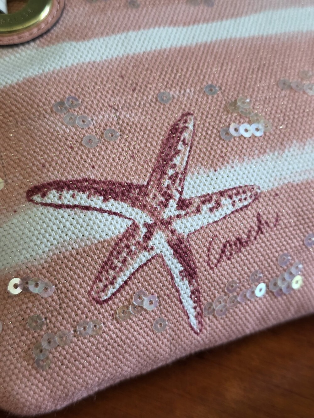 Coach Audrey Pink Sequin Shell Canvas Studded Wristlet Bag - Picture 8 of 16